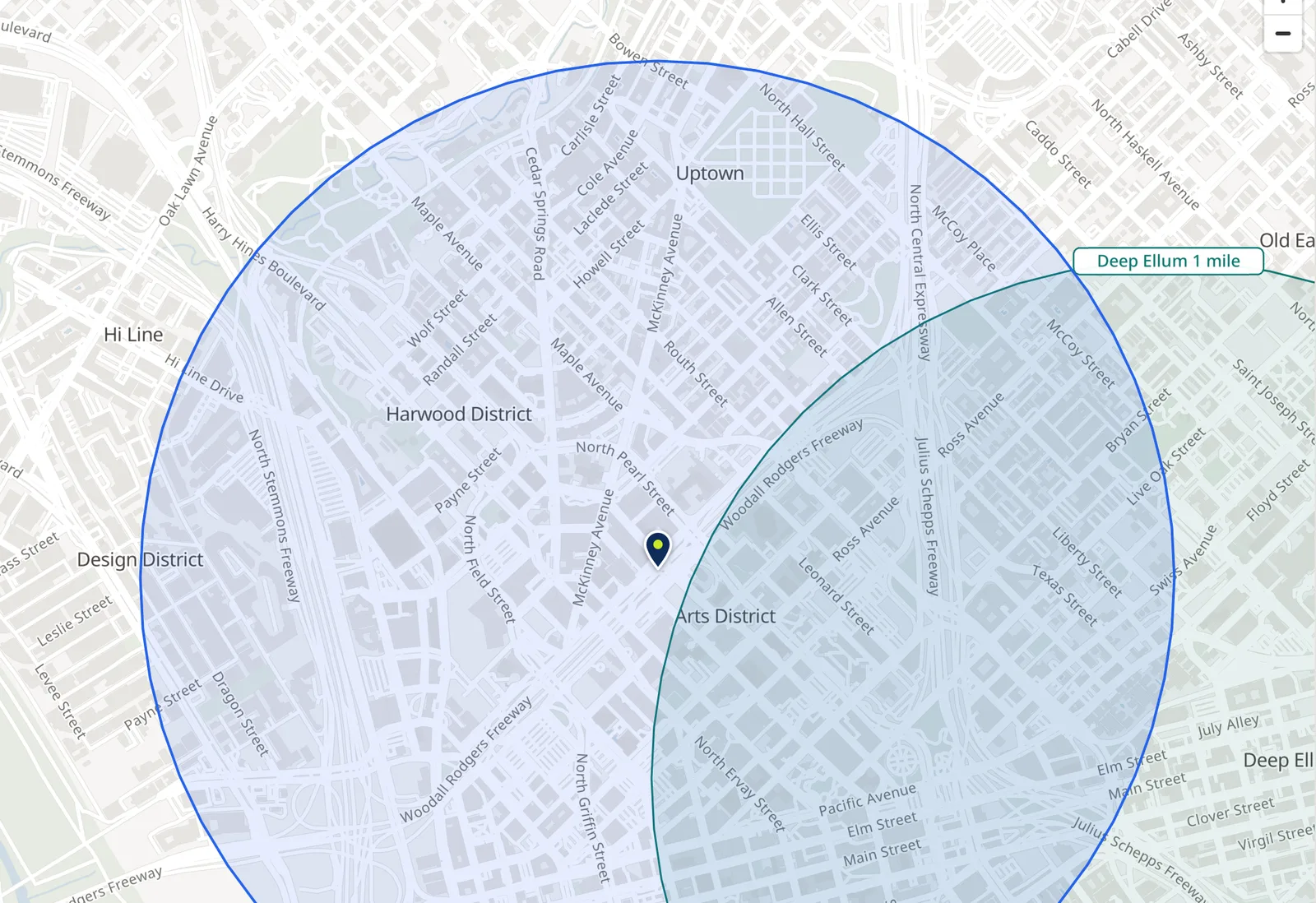 A saved polygon open for editing on the map, its corners shown as handles and the saved shape as a dashed outline behind it